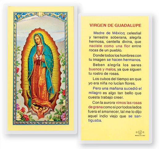 Virgen De Guadalupe Madre Laminated Spanish Prayer Card - 1 Prayer Card .99 each