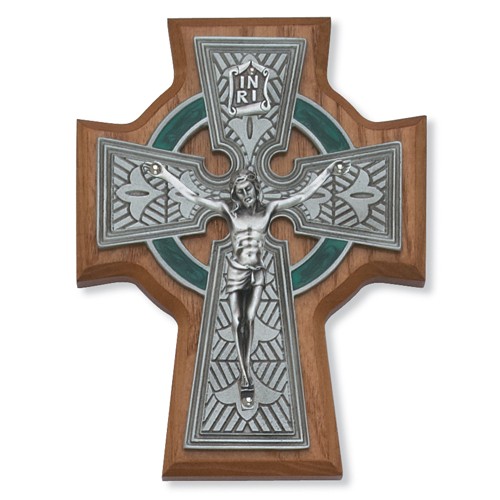 Walnut Wood Celtic Crucifix - 5.5&quot; H - Light Brown