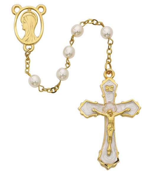 White Enamel Crucifix Rosary - Pearl White