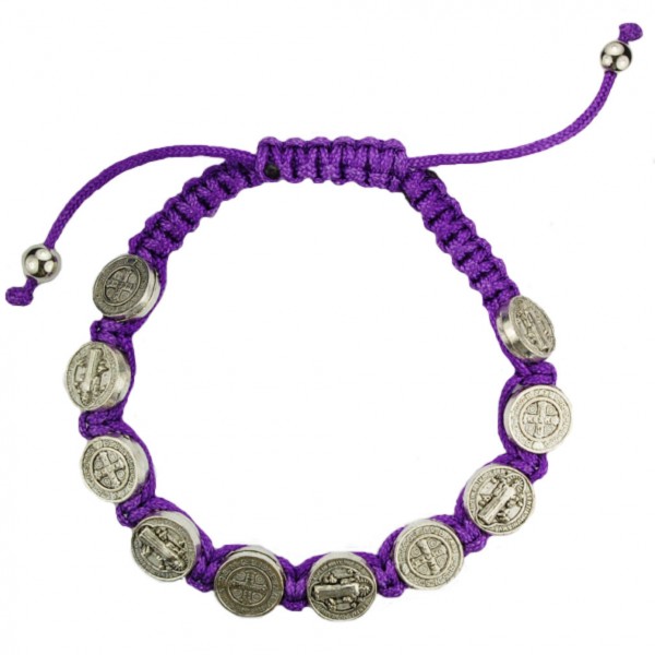 Women's Adjustable Purple Corded St. Benedict Bracelet - Purple