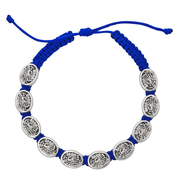 Women's Adjustable St. Michael Charm Bracelet with Blue Cord - Blue
