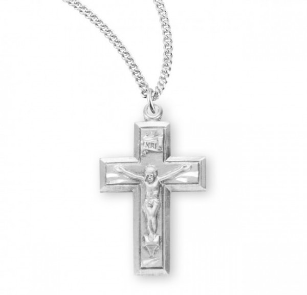 Petite Block Style Crucifix Medal Sterling Silver - Sterling Silver