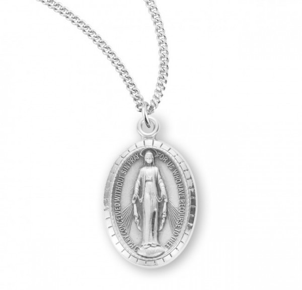 Women's Box Edge Miraculous Medal Necklace - Sterling Silver