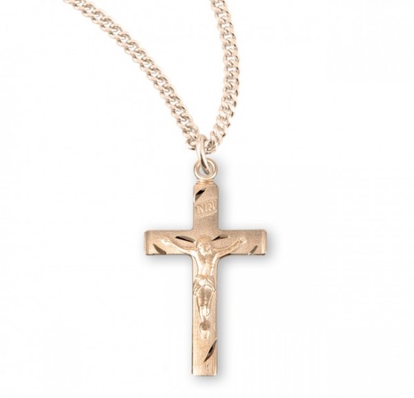 Women's Classic Crucifix Pendant Etched Tips - Gold Plated