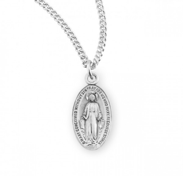 Women's Clear Text Miraculous Medal Necklace - Sterling Silver