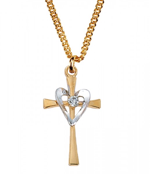 Women's Cross with Heart Necklace - Gold | Silver