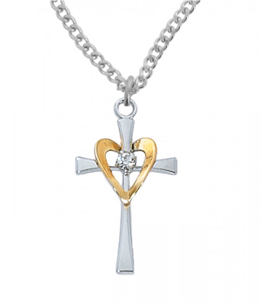 Women's Cross with Heart Necklace - Silver tone