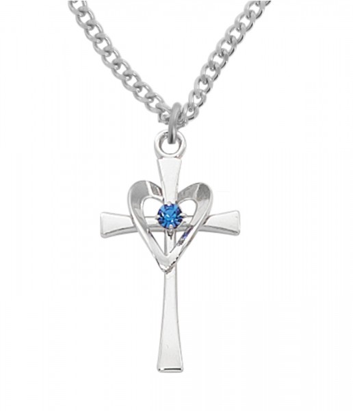 Women's Cross with Heart Necklace - Silver | Blue