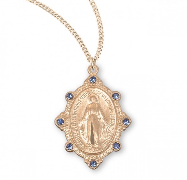 Women's Crystal Miraculous Medal in Gold Plate - Blue | Gold