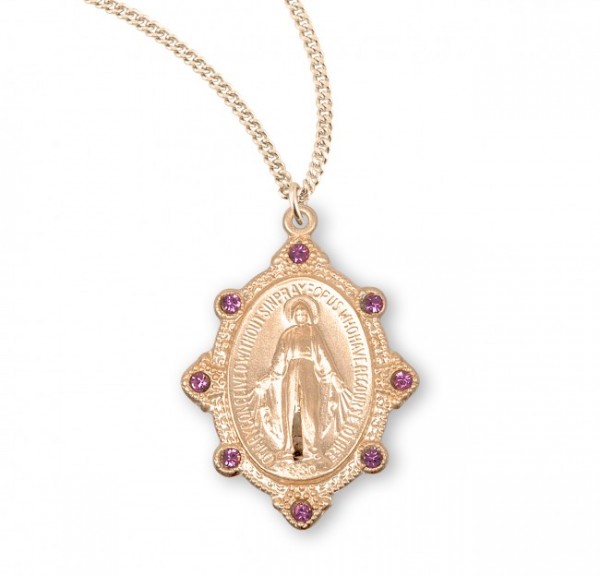 Women's Crystal Miraculous Medal in Gold Plate - Pink | Gold