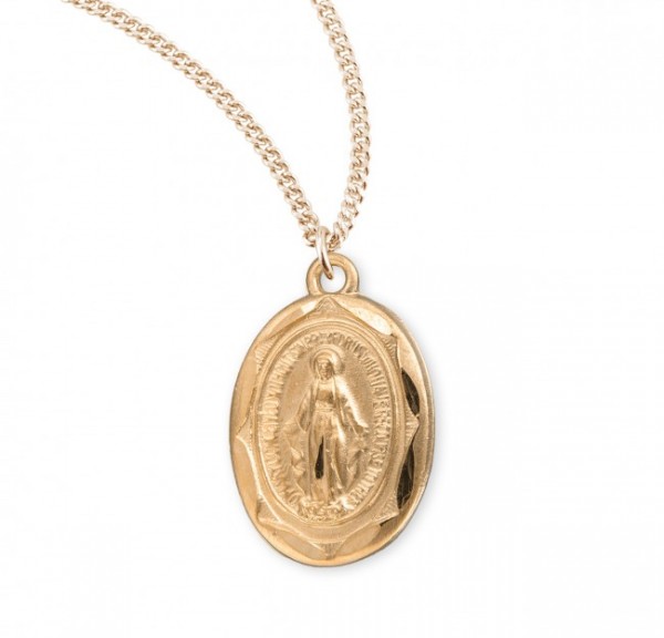 Women's Dainty Oval Etched Border Miraculous Medal - Gold Plated