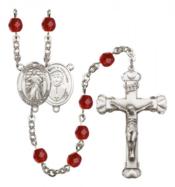 Women's Divine Mercy Birthstone Rosary - Ruby Red