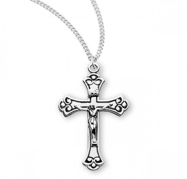 Women's Black Enamel Fancy Tip Flat Crucifix Medal - Sterling Silver