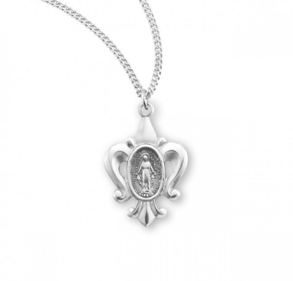 Women's Fleur Di Lis Miraculous Medal Necklace - Sterling Silver