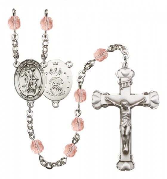 Women's Guardian Angel Air Force Birthstone Rosary - Pink