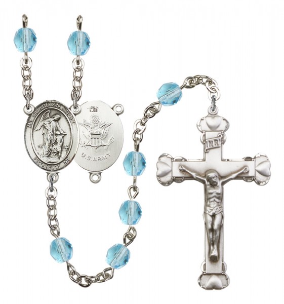 Women's Guardian Angel Army Birthstone Rosary - Aqua