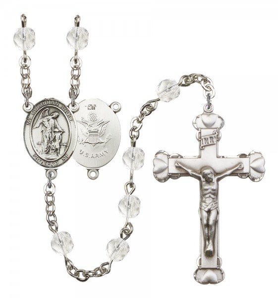 Women's Guardian Angel Army Birthstone Rosary - Crystal
