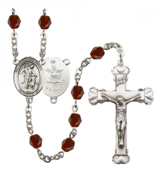 Women's Guardian Angel Army Birthstone Rosary - Garnet