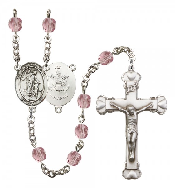 Women's Guardian Angel Army Birthstone Rosary - Light Amethyst