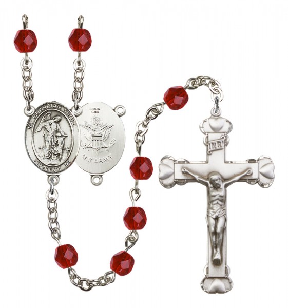 Women's Guardian Angel Army Birthstone Rosary - Ruby Red