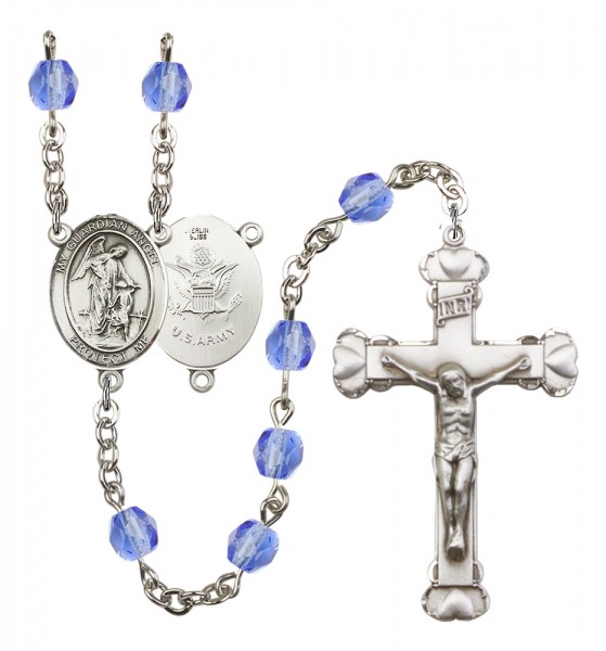 Women's Guardian Angel Army Birthstone Rosary - Sapphire