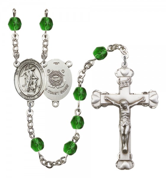 Women's Guardian Angel Coast Guard Birthstone Rosary - Emerald Green