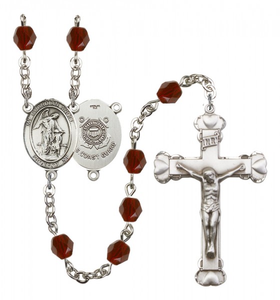 Women's Guardian Angel Coast Guard Birthstone Rosary - Garnet