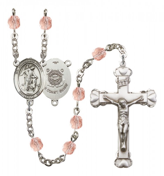 Women's Guardian Angel Coast Guard Birthstone Rosary - Pink