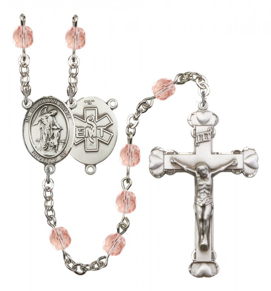 Women's Guardian Angel EMT Birthstone Rosary - Pink