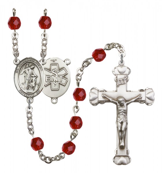 Women's Guardian Angel EMT Birthstone Rosary - Ruby Red