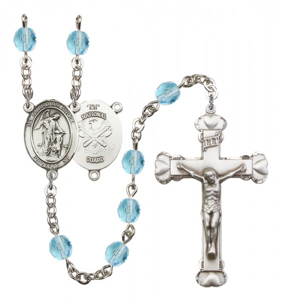 Women's Guardian Angel National Guard Birthstone Rosary - Aqua