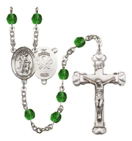 Women's Guardian Angel National Guard Birthstone Rosary - Emerald Green