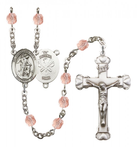 Women's Guardian Angel National Guard Birthstone Rosary - Pink