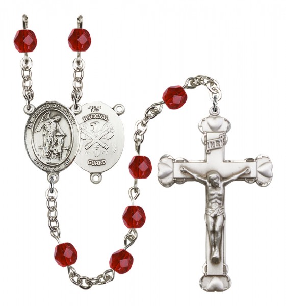 Women's Guardian Angel National Guard Birthstone Rosary - Ruby Red