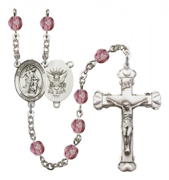 Women's Guardian Angel Navy Birthstone Rosary - Amethyst