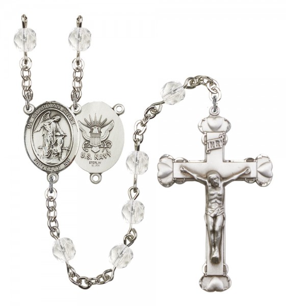 Women's Guardian Angel Navy Birthstone Rosary - Crystal