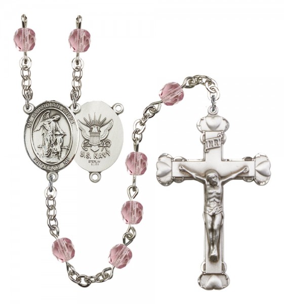 Women's Guardian Angel Navy Birthstone Rosary - Light Amethyst