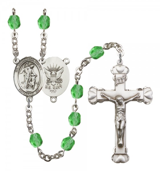 Women's Guardian Angel Navy Birthstone Rosary - Peridot