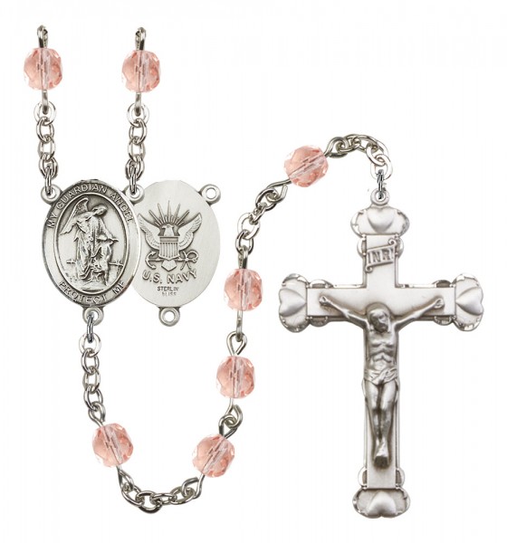 Women's Guardian Angel Navy Birthstone Rosary - Pink