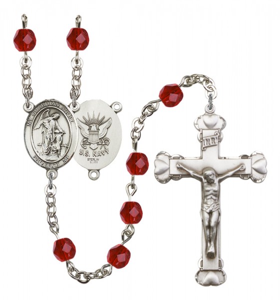 Women's Guardian Angel Navy Birthstone Rosary - Ruby Red
