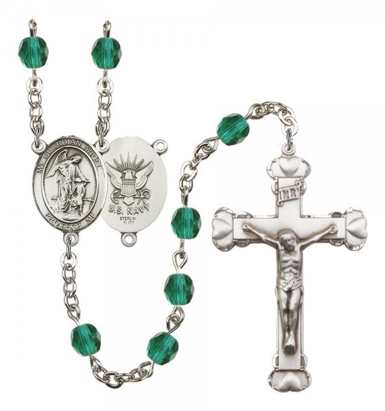 Women's Guardian Angel Navy Birthstone Rosary - Zircon