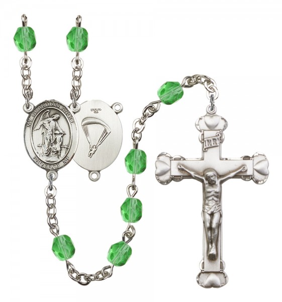 Women's Guardian Angel Paratrooper Birthstone Rosary - Peridot