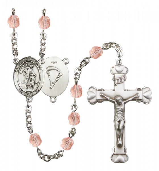 Women's Guardian Angel Paratrooper Birthstone Rosary - Pink