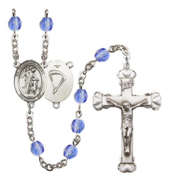 Women's Guardian Angel Paratrooper Birthstone Rosary - Sapphire