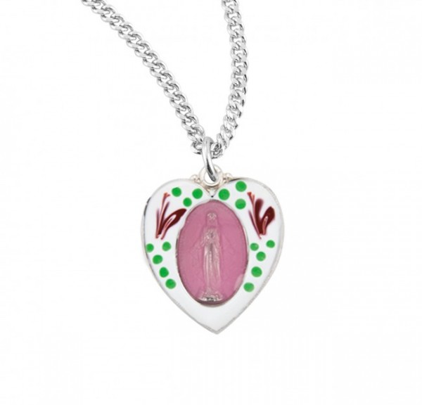 Women's Hand-Painted Heart Miraculous Medal - Silver | Pink