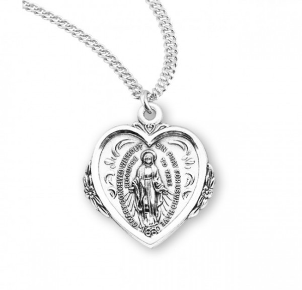 Women's Heart and Flower Miraculous Medal - Sterling Silver