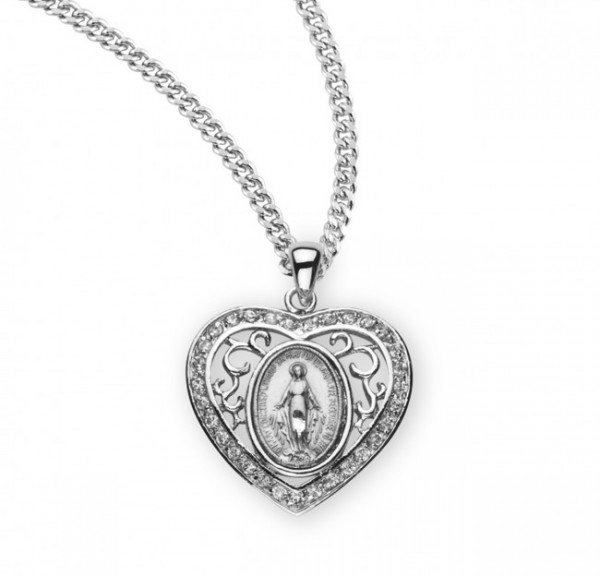 Women's Heart and Swirls Miraculous Medal - Crystal
