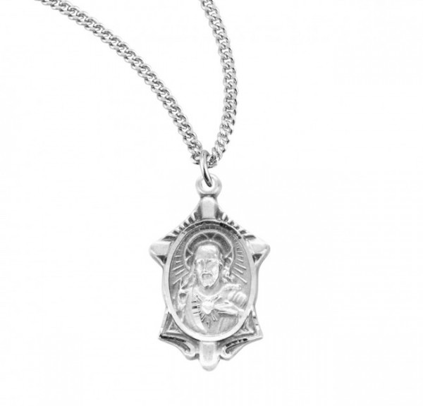 Women's Hexagon Shape Sacred Heart Pendant - Sterling Silver