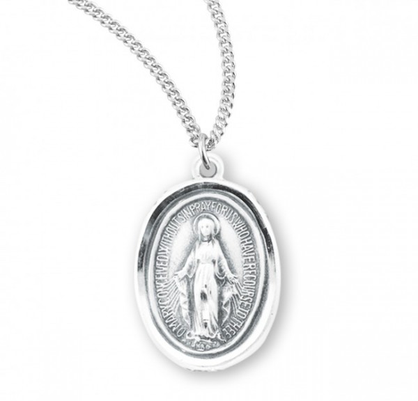 Women's High Polish Border Miraculous Medal - Sterling Silver