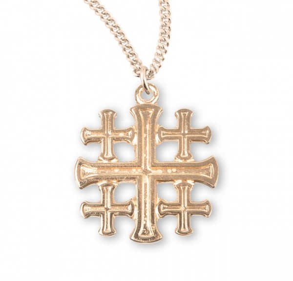Women's Jerusalem Cross Pendant with Chain - Gold Plated